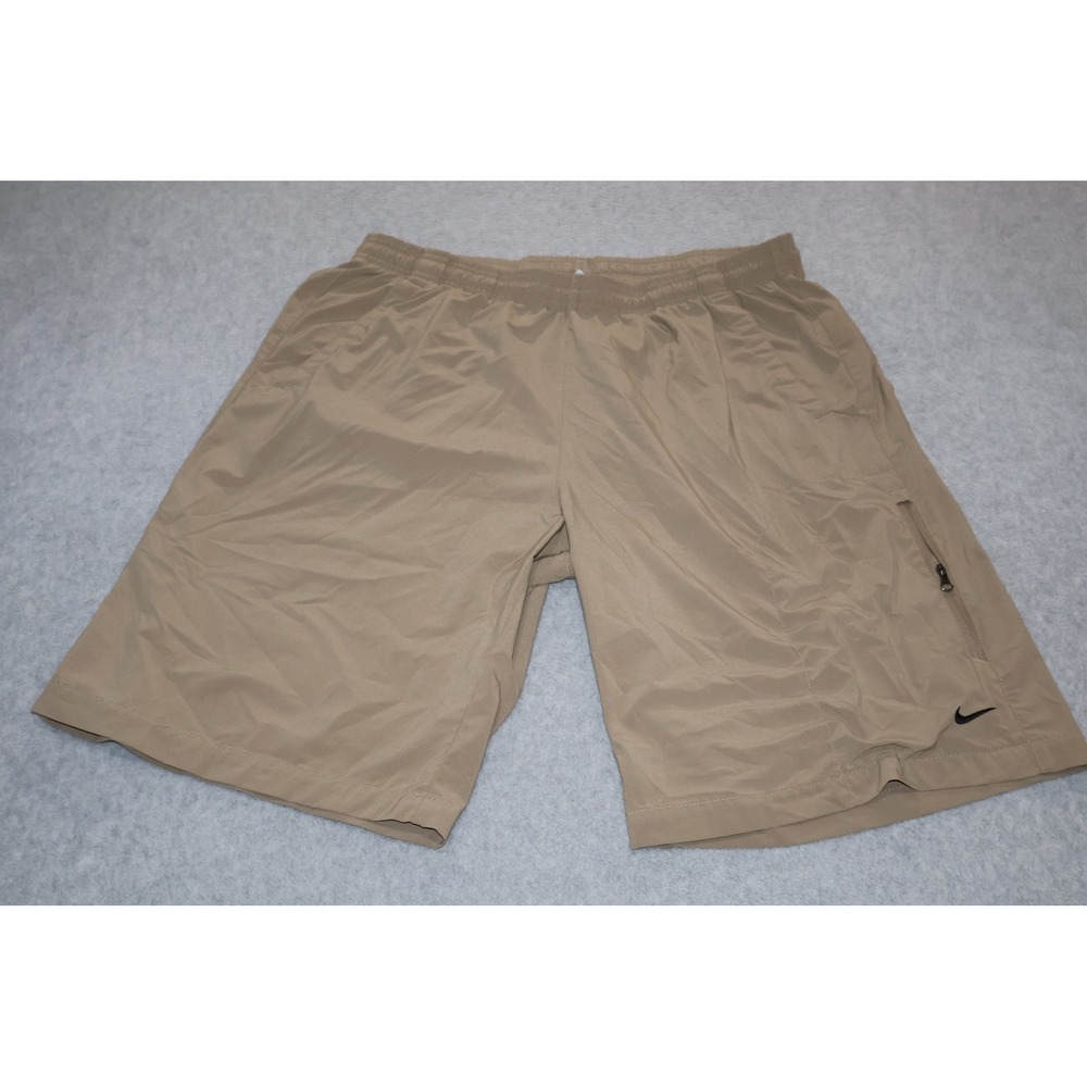 Nike Shorts Mens XL Tan Cargo Zip Pocket Athletic Gym Running Workout